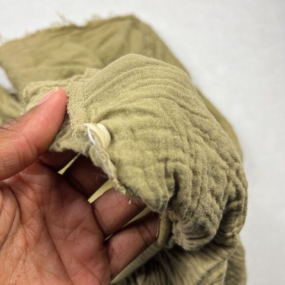 We The Free People Cropped Shirt Green Henley Long Sleeve Ruffled Boho Top SMALL - Picture 8 of 10